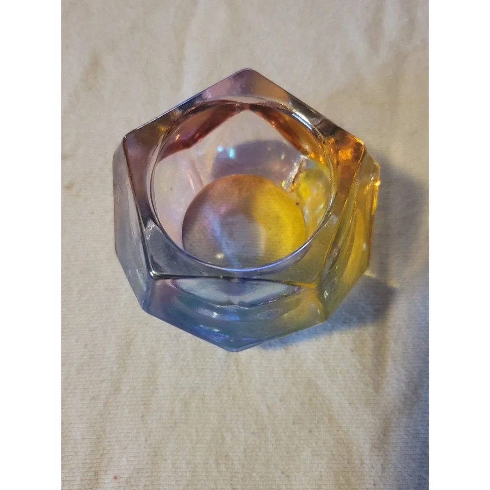 Iridescent Art Glass Tealight‎ Votive Candle Holder Hexagon 3.5